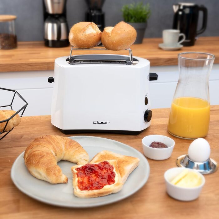 Тостер Cloer 331 Cool-Wall 825 Вт для 2 тостів з підставкою для булочок, білий