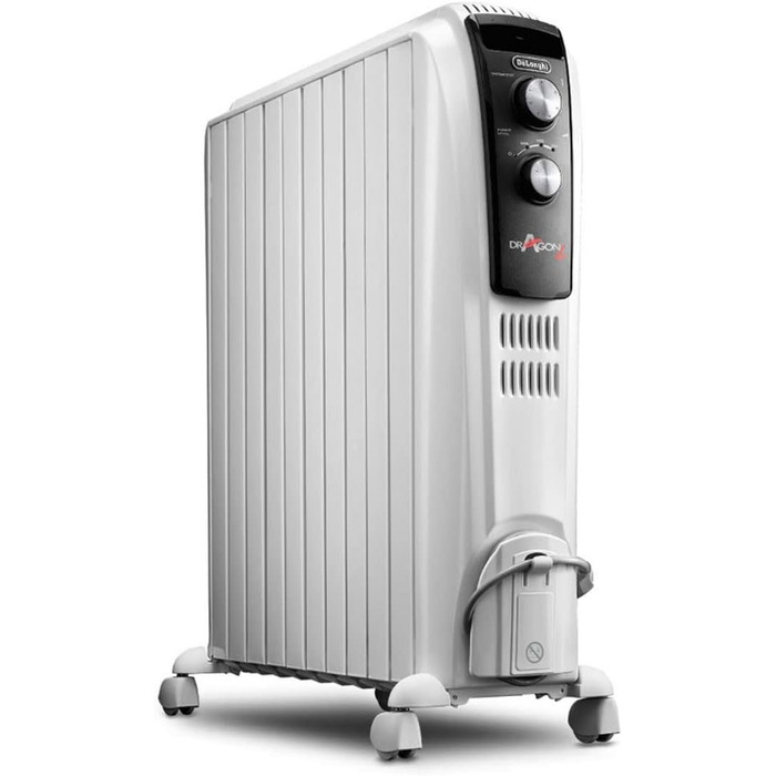 Масляний обігрівач De'Longhi Radia S TRRS0715, 1500 Вт, 7 секцій, з термостатом та захистом від замерзання, білий