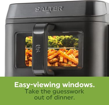 Аерофритюрниця Salter VertiCook View 9L: двокамерний повітряний фритюр з вертикальним дизайном, 12 програм Sync & Match, 4 рівні приготування, без PFAS, чорна