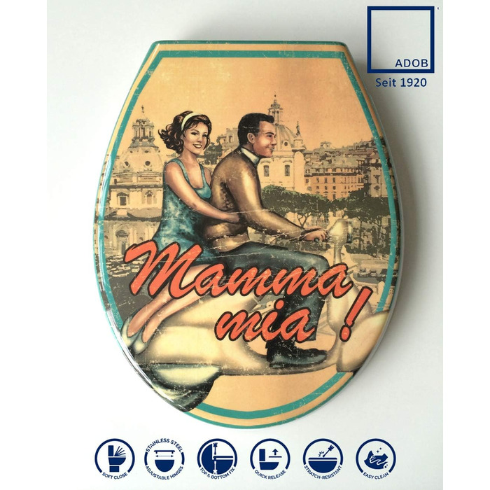 Сидіння для унітазу ADOB Design Mama Mia, дюропласт, плавне закривання, знімне, 59832