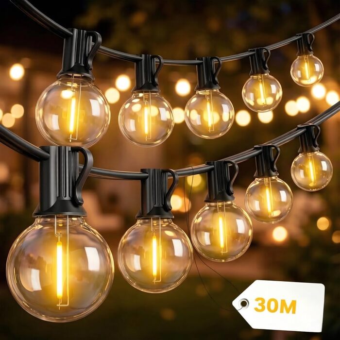 Світлодіодна гірлянда вулична G40 (30м), 52 шт. неб’ючі лампи, IP44, тепле біле світло 2700K