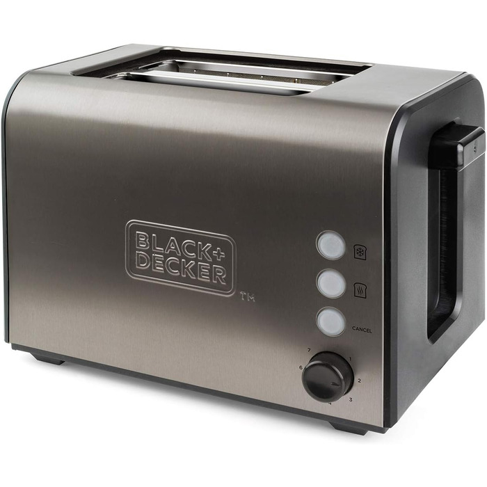 Тостер BLACK+DECKER BXTO900E 900 Вт, нержавіюча сталь, 2 надширокі слоти 42x137 мм, 7 рівнів підсмажування, автоцентрування, функції: стоп, підігрів, розморожування
