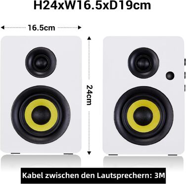 Sanyun SW206: 4-дюймові Hi-Fi акустичні колонки з режимом Studio, 80W, Bluetooth 5.4, USB DAC, для програвачів, TV, PC, MDF корпус, білі