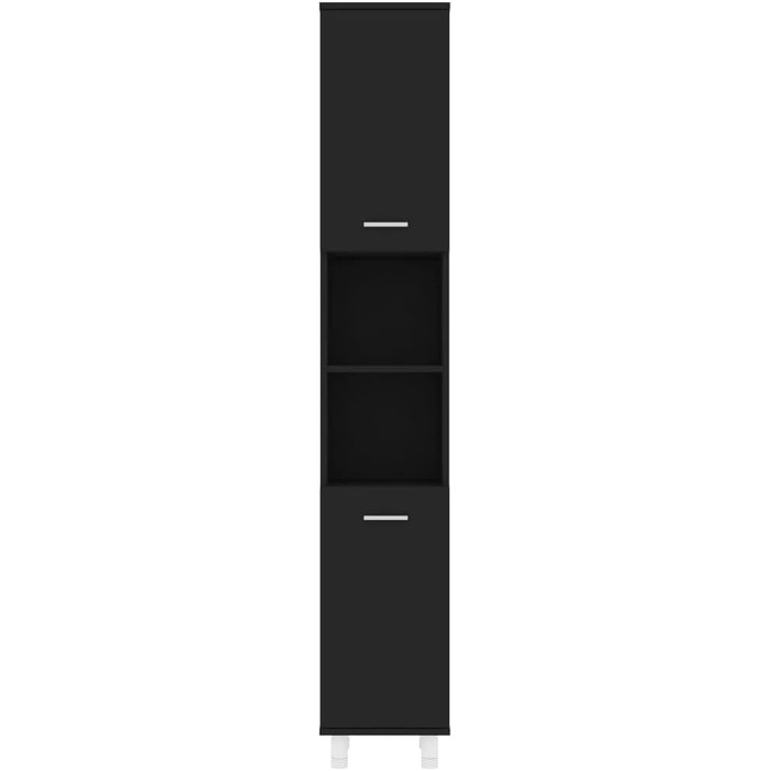Шафа для ванної кімнати vidaXL, 6 відділень, 2 двері, чорна, 30x30x179 см, деревостружкова плита