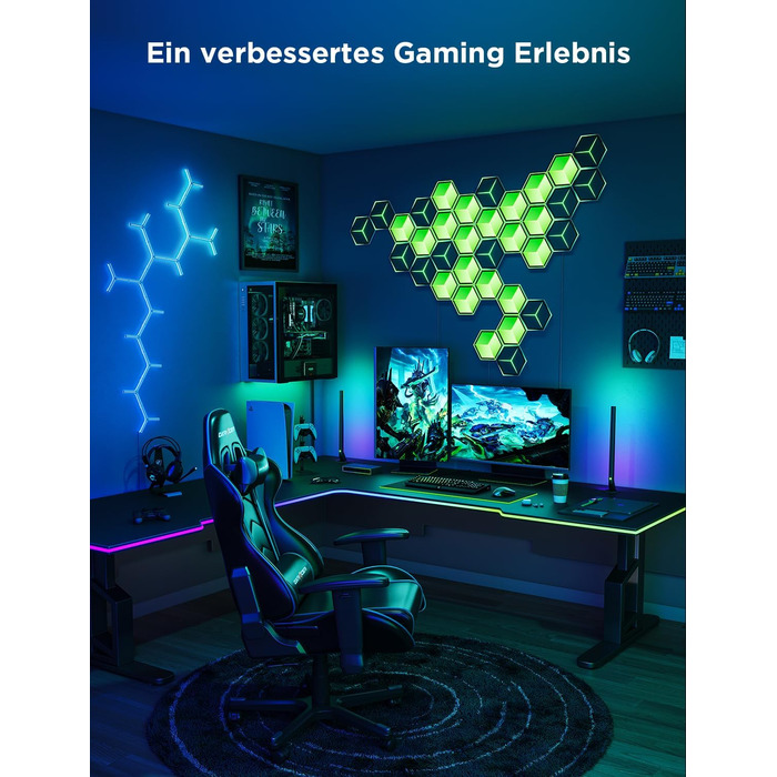 Світлодіодна 3D панель Govee Glide Hexagon Ultra, RGBIC, Wi-Fi, 10 панелей, 129 LED, сумісна з Alexa, для геймерської кімнати, декору стін