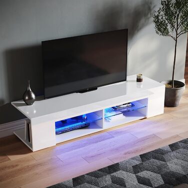 Тумба під телевізор SONNI, 135x35x70 см, дерев'яна, з 2 шафками, 3 відкритими полицями, кабель-менеджментом, металеві ніжки, для ТВ до 60 дюймів, для вітальні, їдальні та спальні