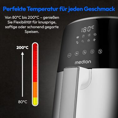 Аерофритюрниця MEDION P40 L 4,7 л, 1500 Вт, біла, антипригарне покриття, таймер, до 200°C, для приготування без олії