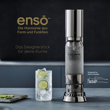 Сифон для газування води SodaStream ENSO, пляшка 1 л, нержавіюча сталь, сріблястий (без циліндра)