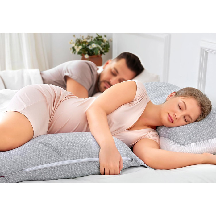 Подушка для вагітних Momcozy G-подібна з від'єднуваним клином, повнорозмірна ортопедична підтримка тіла, з дихаючим чохлом, сіра