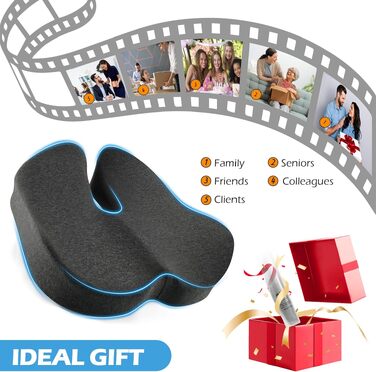 Подушка для офісного крісла Lofty Aim з піни Memory Foam: ортопедична, для попереку, від болю в сідницях, для офісу, авто, літака, інвалідного візка – чорний та темно-сірий