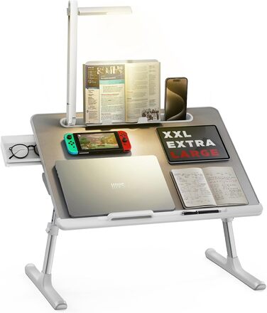 Стіл для ноутбука SAIJI з LED лампою, регульований, з підставкою для книг, шухлядою, стопером, місцем для планшета, санчатими ніжками