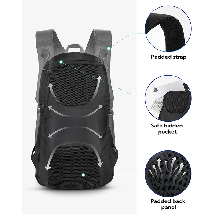 Водонепроникний рюкзак WATERFLY 30 л для трекінгу, подорожей і походів, універсальний туристичний рюкзак для чоловіків та жінок, чорний