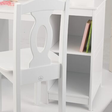 Дитячий туалетний столик KidKraft Deluxe з дзеркалом і стільчиком, білий, дерев'яний, для дітей, з шухлядами, меблі для дитячої кімнати, 13018