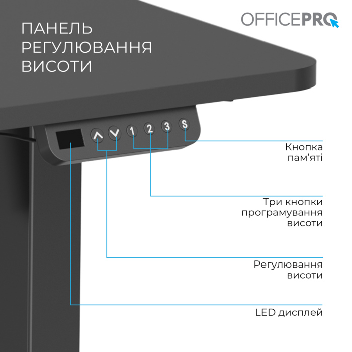 Комп’ютерний стіл з електрорегулюванням висоти OfficePro ODE1470B