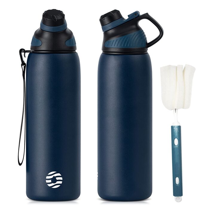Термобутиль Fjbottle зі сталі нержавіючої з магнітною кришкою, герметична спортивна пляшка для води та напоїв (BPA-free), підходить для газованих напоїв, темно-синя, 1000 мл