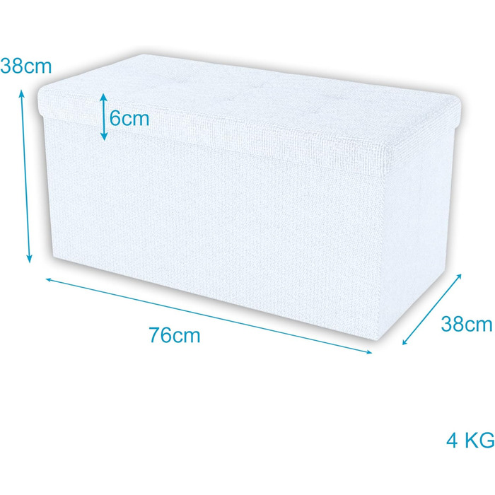 INTIRILIFE Складана пуф-лава 76x38x38 см, біла, з кришкою і місцем для зберігання, текстиль, пуф-куб, відкидний ящик для речей, сидіння і підставка для ніг