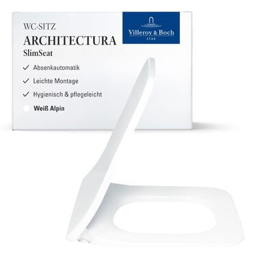 Сидіння для унітаза Villeroy & Boch Architectura D-подібне, білий глянцевий (Alpin), з мікроліфтом (SoftClose), знімне, термопласт (Duroplast), арт. 98M9C101