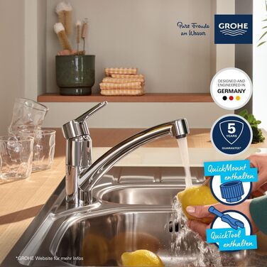 Змішувач кухонний GROHE Start Eco з плоским виливом, поворотний на 140°, хром (31685000)