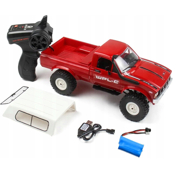 Радіокерована машина-кроулер WPL C24 RC Crawler (червона), позашляховик з LED-підсвіткою