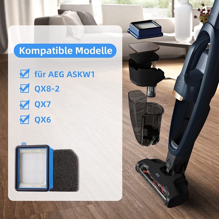 Набір фільтрів для пилососа AEG ASKW1/QX8-2/QX7/QX6: 3 передмоторних фільтри, 3 гігієнічних фільтри, 1 щітка для чищення, аксесуари та запасні частини