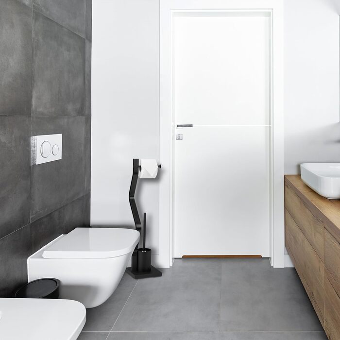 WC-гарнітур Relaxdays: тримач для туалетного паперу та щітка, чорний, 75x18,5x18,5 см, підлоговий