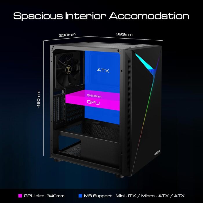 Ігровий корпус для ПК GAMDIAS ARGUS E4 Elite, Mid-Tower ATX, загартоване скло, ARGB підсвічування, 120 мм вентилятор, підтримка ATX