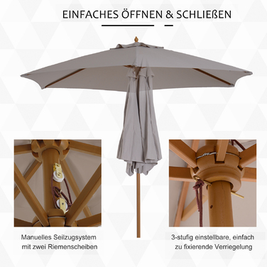 Outsunny Parasol, садова парасолька, 3 яруси, захист від сонця, бамбук 180/㎡ поліестер, сірий, Ø2.5 x 2.3 м