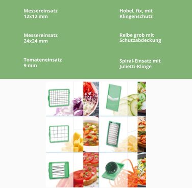Овочерізка Genius Nicer Dicer Chef 15 в 1, зелена, багатофункціональна, для овочів, фруктів, цибулі, мандоліна, шинкування
