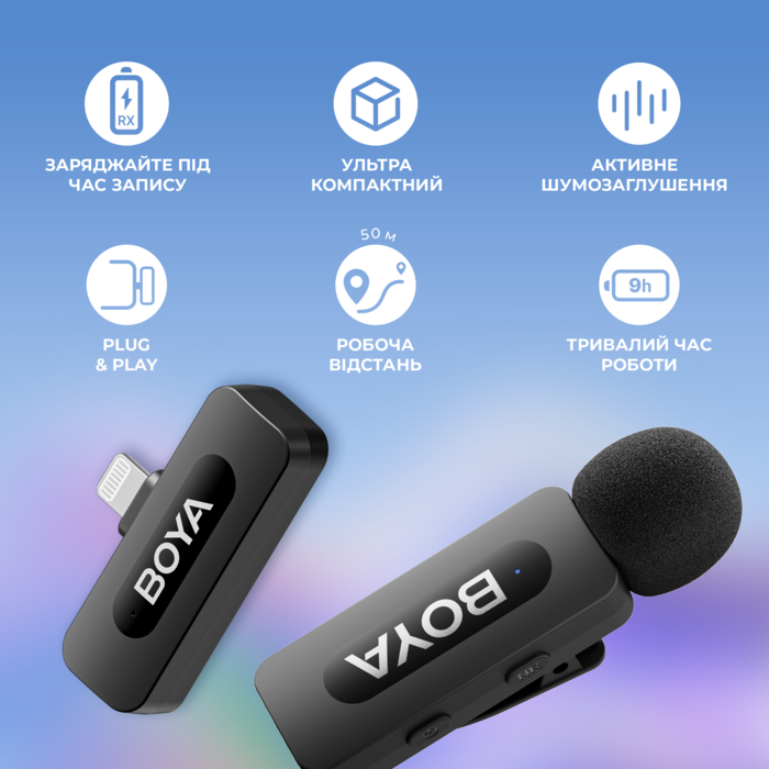 Бездротовий петличний мікрофон BOYA BY-V1 Lightning Black