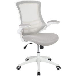 Ергономічне офісне крісло Flash Furniture, сітка, середньої висоти, з відкидними підлокітниками, світло-сіра сітка/білий каркас, 64.77x62.23x104.78 см
