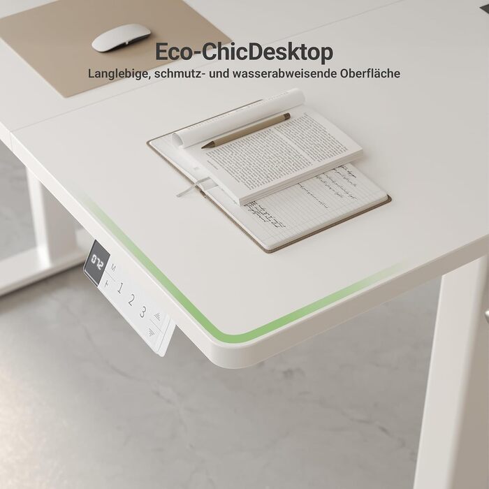 Регульований по висоті письмовий стіл Claiks 180 x 80 см, білий: ергономічний стіл для роботи стоячи з пам'яттю на 3 режими, тихим мотором та гачками, витримує до 80 кг, FSC-сертифікований