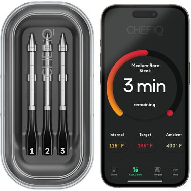 Бездротовий смарт-термометр для м'яса Chef iQ з ультратонким щупом, Bluetooth цифровий кулінарний термометр для дистанційного моніторингу (набір з 3-х щупів)