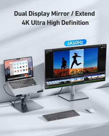 Підставка для ноутбука BENFEI з док-станцією 7-в-1 USB-C: HDMI 4K@60Hz, SD/MicroSD, Power Delivery 100W, USB 3.2 10Gbps для MacBook Pro/Air, iPad Pro, XPS, ThinkPad