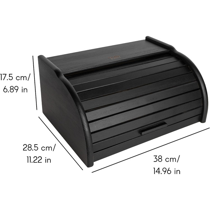 Дерев'яний хлібниця Creative Home Schwarz з роллетною кришкою, 38x28,5x17,5 см – натуральна скринька для зберігання хліба, булочок та випічки для кухні