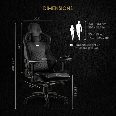Ігрове крісло noblechairs EPIC для геймерів та офісу, екошкіра PU, чорний/синій