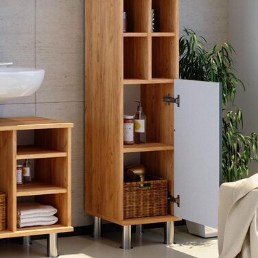 Пенал для ванної Vicco Fynn, зелений/дуб золотий, 30x130,6 см, з великою дверцятю