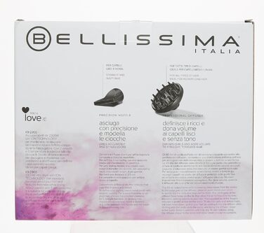 Фен для волосся Bellissima K9 2300 Вт з іонізацією, без фризу, 8 режимів, з функцією зволоження та насадкою для локонів