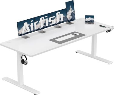 Airfish електричний стіл з регулюванням висоти 100x60 см, з USB-роз'ємом і пам'яттю, білий