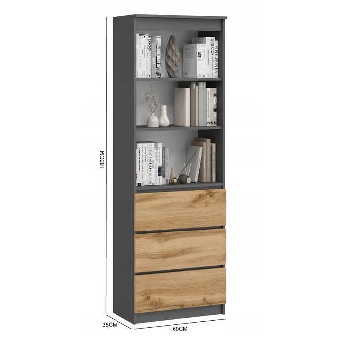 Стелаж SaraMeble 60 x 180 x 35 см, антрацит, дуб вотан