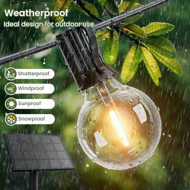 Гірлянда вулична LED 45м G40, тепла біла, IP44, для саду, тераси, весіль, свят, 24V (Солярна - 22м)