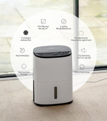 Meaco MeacoDry Arete® Two 25L: Повітряний осушувач та очищувач з HEPA-фільтром H13, Wi-Fi, інтелектуальні режими (вугільний фільтр, 5 років гарантії)
