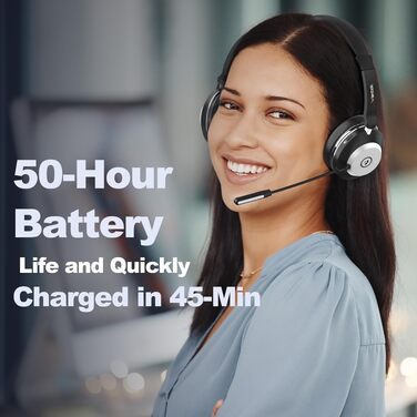 Бездротова гарнітура Wantek з мікрофоном та зарядною станцією, Bluetooth навушники з USB-адаптером для кол-центру, офісу, Zoom, Skype та Teams (сіро-чорний)