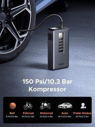 Пусковий пристрій UGREEN 3 в 1: Powerbank 10000mAh, бустер для авто та електричний компресор (помпа)