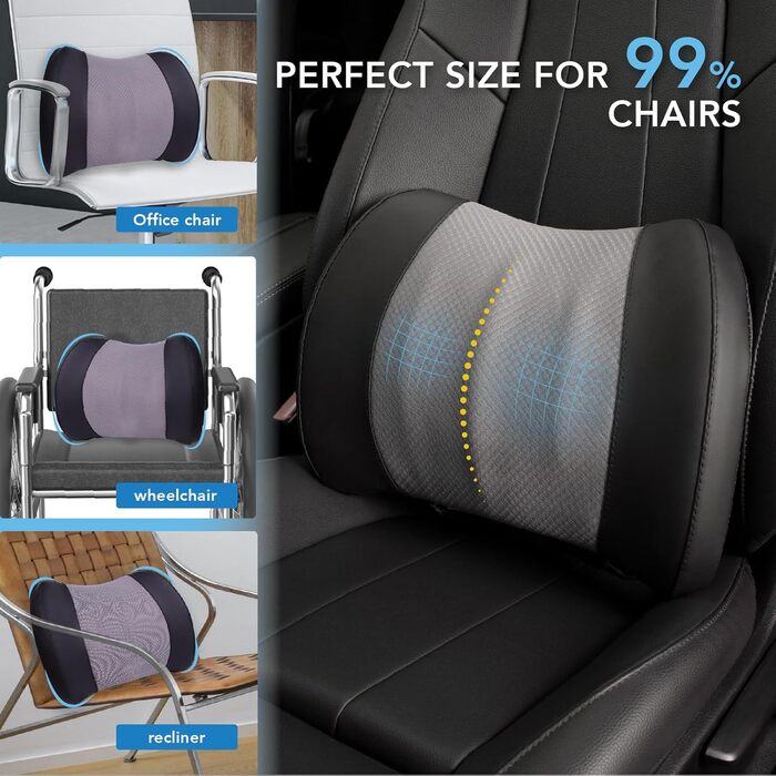 Подушка для підтримки попереку, Memory Foam, для спини, авто, офіс, крісло, інвалідний візок - чорний та сірий