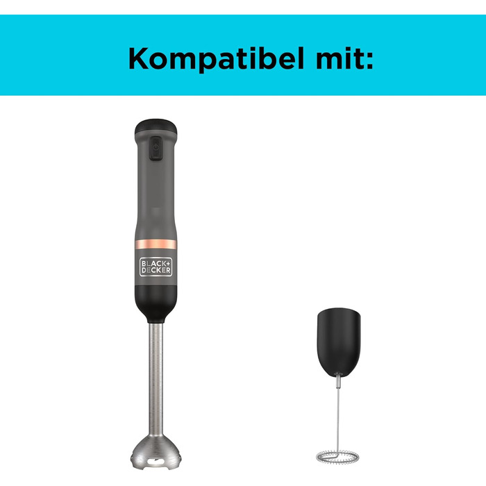 Блендер занурювальний BLACK+DECKER BCKM1011KGF електричний, з насадкою для спінювання молока, 7.2V, акумуляторний, 5 швидкостей, з мірним стаканом 700 мл