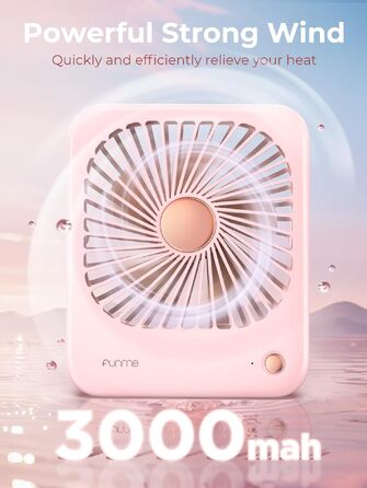 Портативний вентилятор Funme на акумуляторі 3000mAh рожеве золото: для жінок, офісу, подорожей - 3 швидкості, тихий, з нахилом