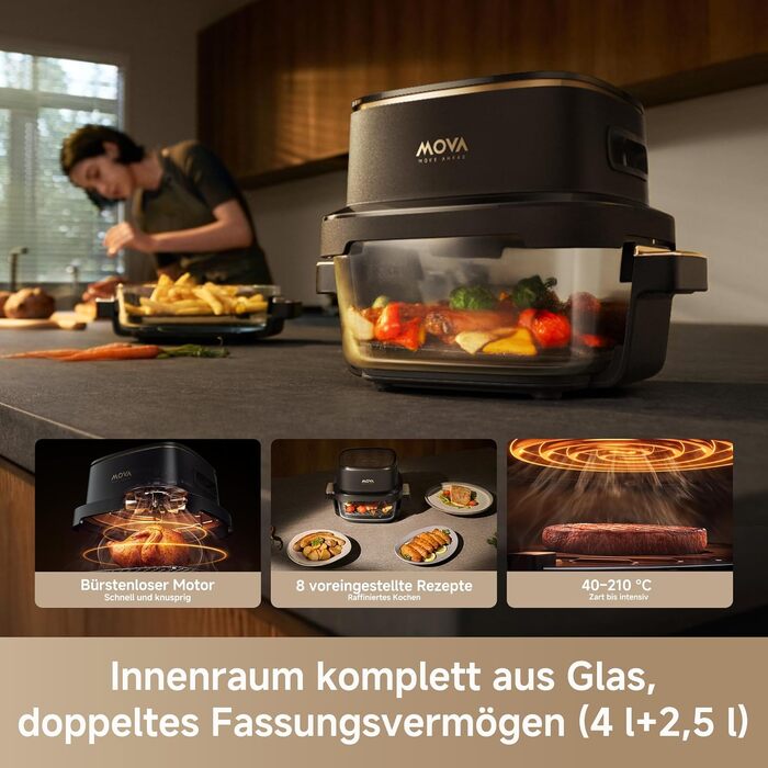 Аерофритюрниця Mova AeroChef AF20 Pro, 9 л, дві зони приготування, SyncFinish, 2700 Вт, діапазон 40-230 °C, конвекційний підігрів