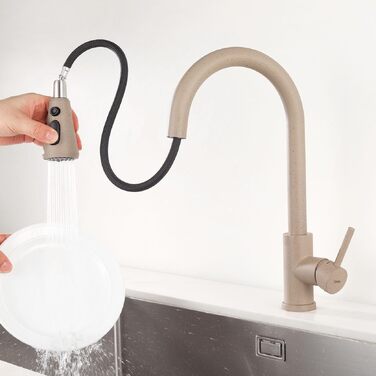 Змішувач кухонний висувний високий Weizenfarbe з 3 режимами, поворотний на 360°, з нержавіючої сталі