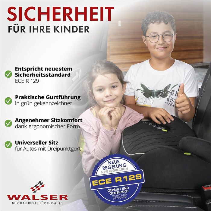 Дитяча автопідставка WALSER Premium Andy, 125-150 см, чорна, без ISOFIX, новий стандарт ECE R129 (2024), вузька, якість 'Дуже добре'