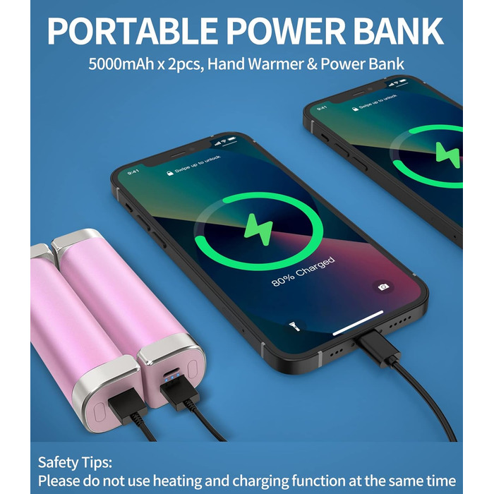 Електричні грілки для рук 5000mAh (2 шт.) - багаторазові, для активного відпочинку, зимовий подарунок для дітей, жінок та чоловіків (рожевий)